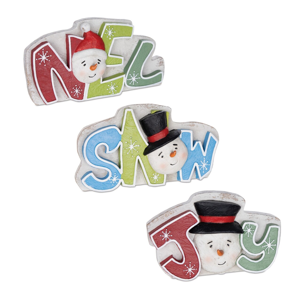 Melrose Set of 3 Snowman Noel Joy Snow Christmas Tabletop Signs 7.75&#x22;